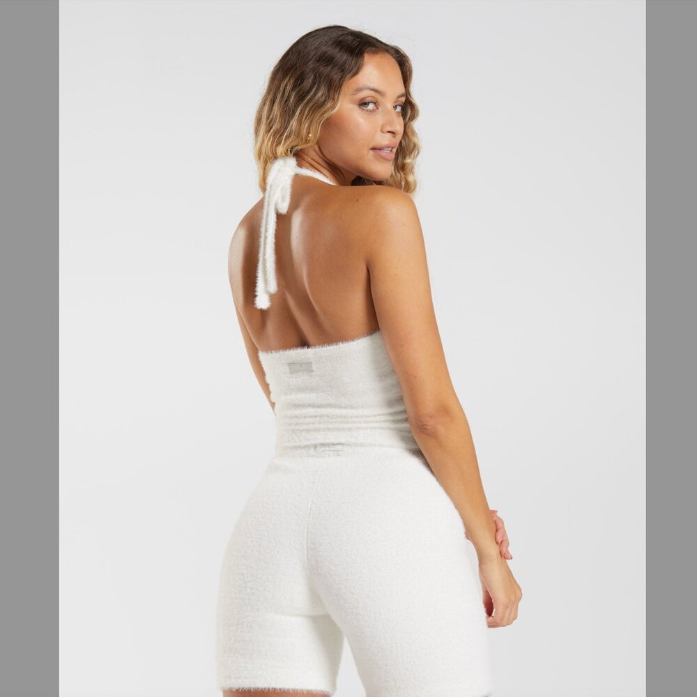 LIKE NEW Gymshark Whitney Eyelash Knit Midi Halter Top - Skylight White Sz Small - Picture 2 of 6